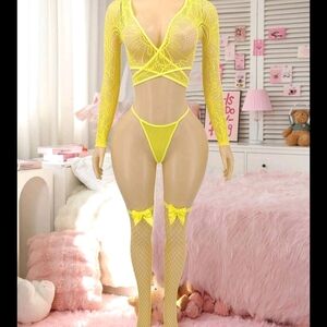 Elegant Yellow Lace Bra Set